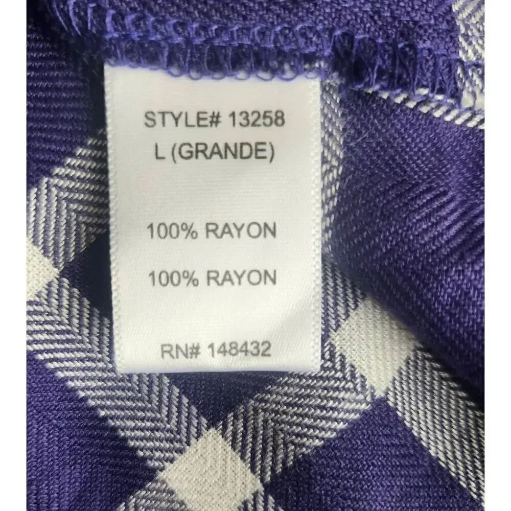 U15 Staccato Purple & White plaid button-up Shirt-Roll Tab Sleeves Chest Pocket